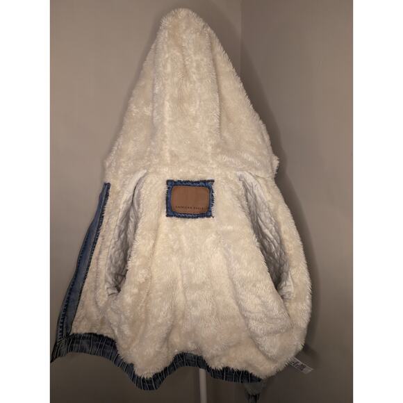 American Eagle NWT denim fur crop bomber jacket XS - Picture 7 of 9